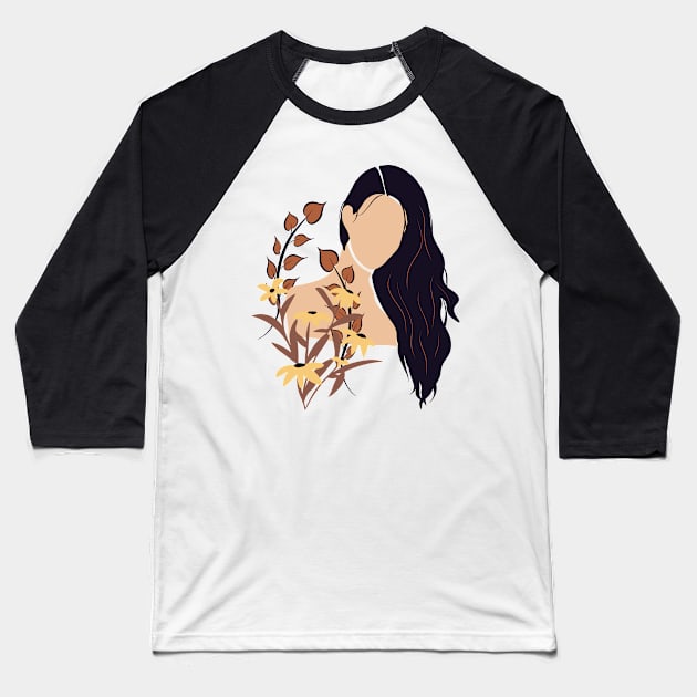 Abstract Woman and Flowers Baseball T-Shirt by Gingezel